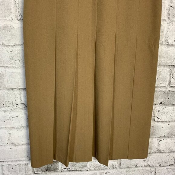Vintage Camel Pleated High Rise Asymmetric Waist Midi Skirt - Picture 3 of 15